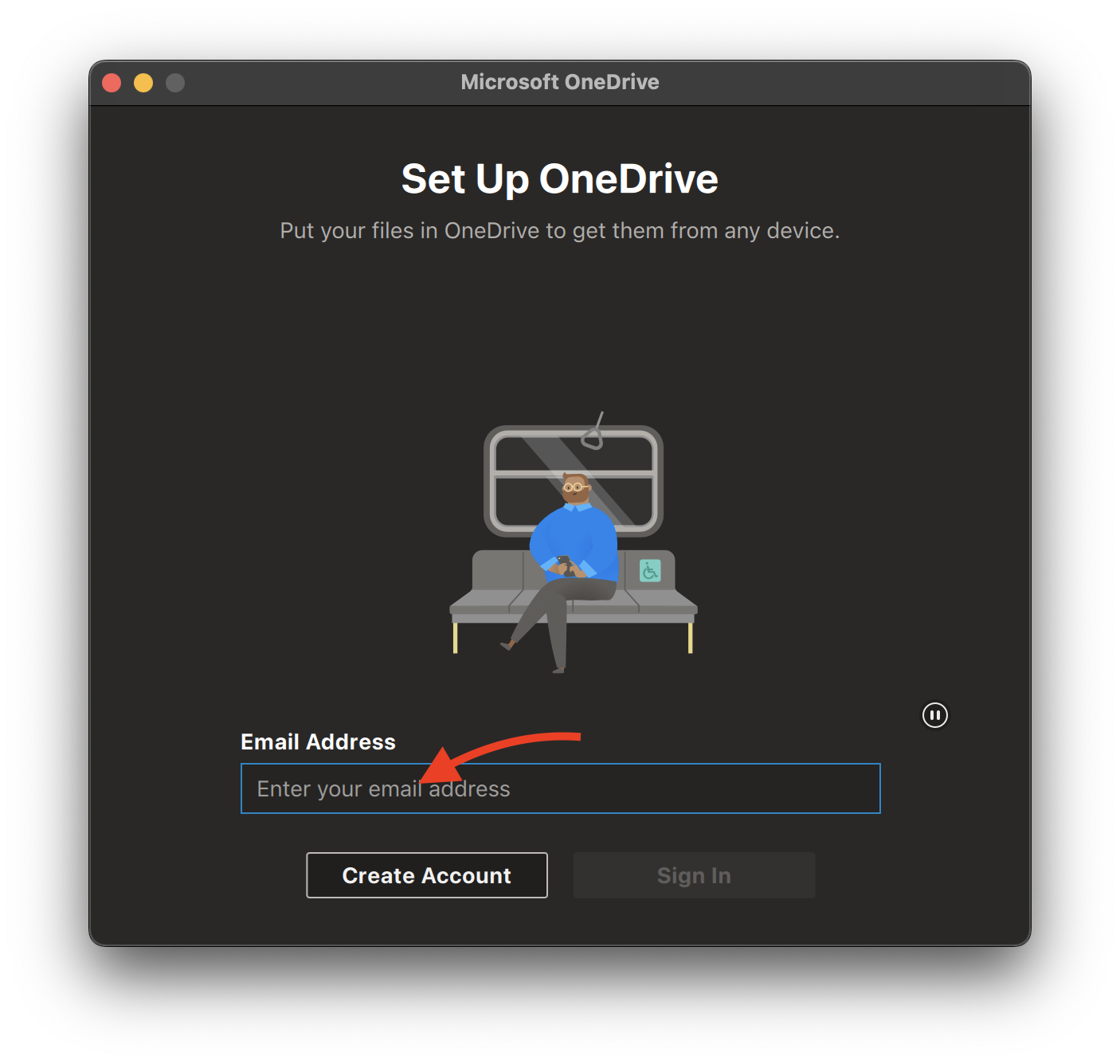 Enter Your Email to Setup Up OneDrive